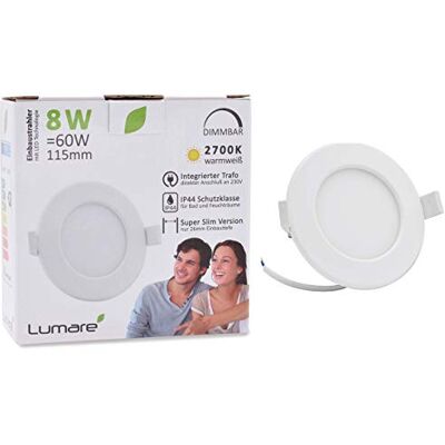 Lumare Reflektor LED do zabudowy ściemniany 6 W 360 lm IP44 ultra płaski, do salonu, ciepła biel, 1 sztuka Lumare Reflektor LED do zabudowy ściemniany 6 W 360 lm IP44 ultra płaski, do salonu, ciepła biel, 1 sztuka