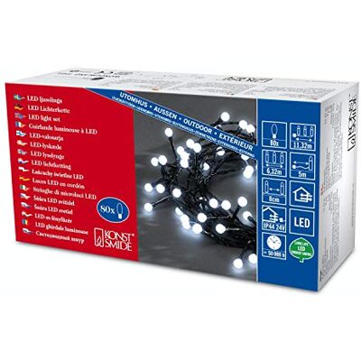Konstsmide 3691 – 207 LED łańcuch świetlny z okrągłymi diodami/do użytku na zewnątrz (IP44) / transformator zewnętrzny 24 V / 80 diod o zimnej bieli/czarny kabel Konstsmide 3691 – 207 LED łańcuch świetlny z okrągłymi diodami/do użytku na zewnątrz (IP44) / transformator zewnętrzny 24 V / 80 diod o zimnej bieli/czarny kabel