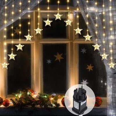 SALCAR Kurtyna świetlna LED, 3 m, 222 diody LED z 16 gwiazdami, łańcuch świetlny LED, dekoracja okienna, gwiazda z timerem, oświetlenie bożonarodzeniowe na Boże Narodzenie, balkon, imprezę, wesele – SALCAR Kurtyna świetlna LED, 3 m, 222 diody LED z 16 gwiazdami, łańcuch świetlny LED, dekoracja okienna, gwiazda z timerem, oświetlenie bożonarodzeniowe na Boże Narodzenie, balkon, imprezę, wesele –