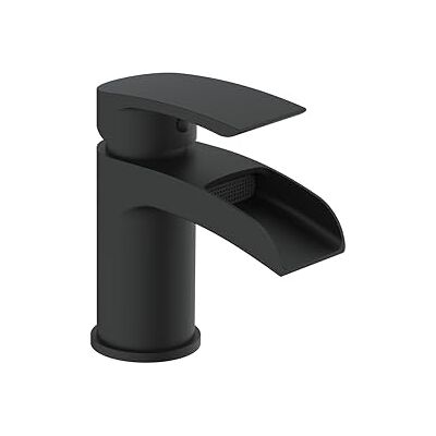 VeeBath Stream Round Waterfall Mono bateria umywalkowa matowe czarne wykończenie, pojedyncza dźwignia, nowoczesna bateria umywalkowa z odpadami, bateria łazienkowa montowana na blacie, współczesny VeeBath Stream Round Waterfall Mono bateria umywalkowa matowe czarne wykończenie, pojedyncza dźwignia, nowoczesna bateria umywalkowa z odpadami, bateria łazienkowa montowana na blacie, współczesny