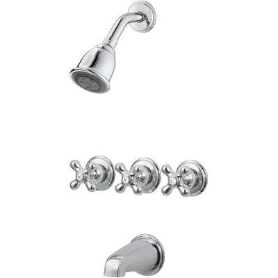 PFISTER LG01-8CBC 3-uchwytowa wanna i bateria prysznicowa z metalowymi uchwytami krzyżowymi 1,8 gpm polerowany chrom PFISTER LG01-8CBC 3-uchwytowa wanna i bateria prysznicowa z metalowymi uchwytami krzyżowymi 1,8 gpm polerowany chrom