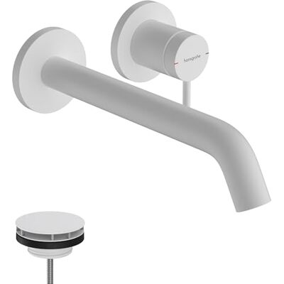 Hansgrohe Tecturis S bateria umywalkowa podtynkowa do montażu na ścianie z zestawem odpływowym, kran łazienkowy z długością wylewki 22,5 cm, oszczędność wody (EcoSmart+), biały matowy, 73351700 Hansgrohe Tecturis S bateria umywalkowa podtynkowa do montażu na ścianie z zestawem odpływowym, kran łazienkowy z długością wylewki 22,5 cm, oszczędność wody (EcoSmart+), biały matowy, 73351700