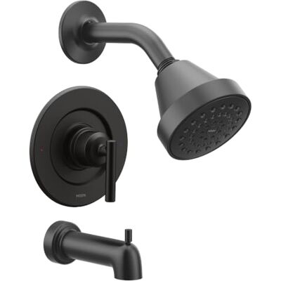 Moen Gibson Zestaw nowoczesnych elementów wykończeniowych do pod prysznic i do wanny, matowa czerń, równoważenie ciśnienia, Eco-Performance, z pojedynczą deszczownicą, głowicą prysznicową i wylewką Moen Gibson Zestaw nowoczesnych elementów wykończeniowych do pod prysznic i do wanny, matowa czerń, równoważenie ciśnienia, Eco-Performance, z pojedynczą deszczownicą, głowicą prysznicową i wylewką