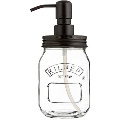 Kilner Dozownik mydła i balsamu w płynie 500 ml szklany słoik z pompką ze stali nierdzewnej – trwały, idealny do użytku w kuchni i łazience Kilner Dozownik mydła i balsamu w płynie 500 ml szklany słoik z pompką ze stali nierdzewnej – trwały, idealny do użytku w kuchni i łazience
