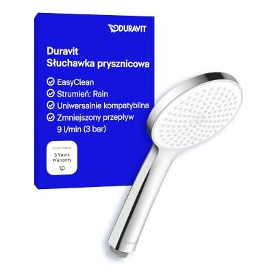 Duravit Uniwersalna słuchawka prysznicowa, deszczownica, okrągła (Ø 110 mm), z funkcją oszczędzania wody MinusFlow, łatwa w czyszczeniu, chrom/biała Duravit Uniwersalna słuchawka prysznicowa, deszczownica, okrągła (Ø 110 mm), z funkcją oszczędzania wody MinusFlow, łatwa w czyszczeniu, chrom/biała