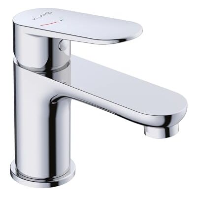 Kludi -X1 bateria umywalkowa chromowana, oszczędzająca wodę kran łazienkowy rozmiar S, wysokość wylotu 75 mm, wkład ceramiczny, bateria mieszakowa umywalka z wężami przyłączeniowymi, zimny start Kludi -X1 bateria umywalkowa chromowana, oszczędzająca wodę kran łazienkowy rozmiar S, wysokość wylotu 75 mm, wkład ceramiczny, bateria mieszakowa umywalka z wężami przyłączeniowymi, zimny start