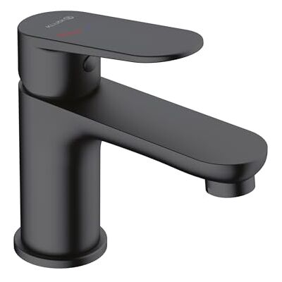 Kludi -X1 bateria umywalkowa czarna matowa, oszczędzająca wodę kran łazienkowy rozmiar S, wysokość wylotu 75 mm, wkład ceramiczny, bateria mieszakowa umywalka z wężami przyłączeniowymi, zimny start Kludi -X1 bateria umywalkowa czarna matowa, oszczędzająca wodę kran łazienkowy rozmiar S, wysokość wylotu 75 mm, wkład ceramiczny, bateria mieszakowa umywalka z wężami przyłączeniowymi, zimny start