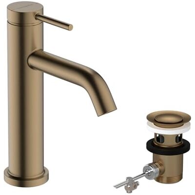 Hansgrohe Tecturis S jednouchwytowa bateria umywalkowa z zestawem odpływowym, kran łazienkowy z wylewką 105 mm, oszczędność wody (EcoSmart+), brąz szczotkowany, 73310140 Hansgrohe Tecturis S jednouchwytowa bateria umywalkowa z zestawem odpływowym, kran łazienkowy z wylewką 105 mm, oszczędność wody (EcoSmart+), brąz szczotkowany, 73310140