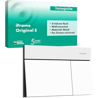 Hansgrohe iFrame Element E Płytka uchwytu do WC, Przycisk spłukujący do toalety z 2-objętościowego systemu spłukiwania, do podtynkowej spłuczki iFrame, biały matowy, 66003700 Hansgrohe iFrame Element E Płytka uchwytu do WC, Przycisk spłukujący do toalety z 2-objętościowego systemu spłukiwania, do podtynkowej spłuczki iFrame, biały matowy, 66003700
