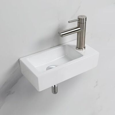 Ibergrif , M41102-R Prostokątny zlew ceramiczny z 1 otworem na kran, umywalka z prawej ręki montowana na ścianie, Mały rozmiar: 376 × 188 × 93 mm, Biały Ibergrif , M41102-R Prostokątny zlew ceramiczny z 1 otworem na kran, umywalka z prawej ręki montowana na ścianie, Mały rozmiar: 376 × 188 × 93 mm, Biały