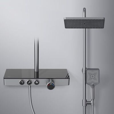 EMKE Termostatyczna kolumna prysznicowa, antracytowa matowa, z termostatycznym prysznicem i prysznicem ręcznym, 3 tryby strumienia, panel termostatyczny 36 cm, prysznic deszczowy 30 cm, certyfikat KTW EMKE Termostatyczna kolumna prysznicowa, antracytowa matowa, z termostatycznym prysznicem i prysznicem ręcznym, 3 tryby strumienia, panel termostatyczny 36 cm, prysznic deszczowy 30 cm, certyfikat KTW