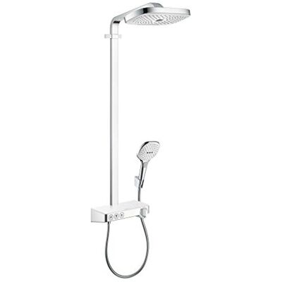 Hansgrohe Raindance Select E komplet prysznicowy z termostatem, zestaw prysznicowy z główką prysznicowa 3-strumieniowa, wąż, szyna i deszczownica kwadratowa (⌀ 300 mm), biały/chrom, 27127400 Hansgrohe Raindance Select E komplet prysznicowy z termostatem, zestaw prysznicowy z główką prysznicowa 3-strumieniowa, wąż, szyna i deszczownica kwadratowa (⌀ 300 mm), biały/chrom, 27127400
