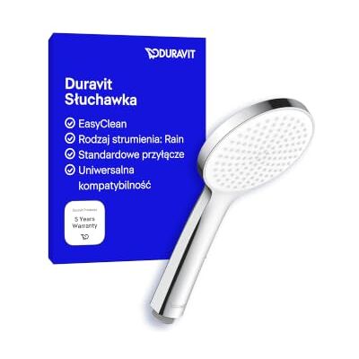 Duravit Uniwersalna słuchawka prysznicowa, deszczownica, okrągła (Ø 110 mm), z łatwymi w czyszczeniu silikonowymi wypustkami, chrom/biała Duravit Uniwersalna słuchawka prysznicowa, deszczownica, okrągła (Ø 110 mm), z łatwymi w czyszczeniu silikonowymi wypustkami, chrom/biała
