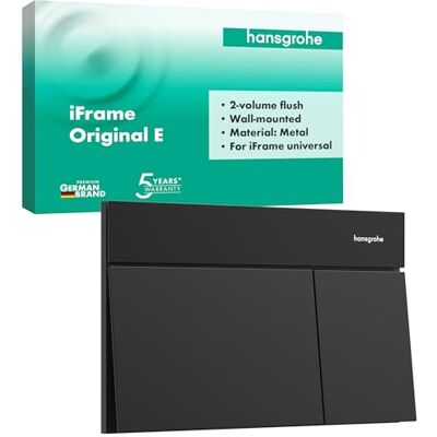 Hansgrohe iFrame Element E Płytka uchwytu do WC, Przycisk spłukujący do toalety z 2-objętościowego systemu spłukiwania, do podtynkowej spłuczki iFrame, czarny matowy, 66003670 Hansgrohe iFrame Element E Płytka uchwytu do WC, Przycisk spłukujący do toalety z 2-objętościowego systemu spłukiwania, do podtynkowej spłuczki iFrame, czarny matowy, 66003670