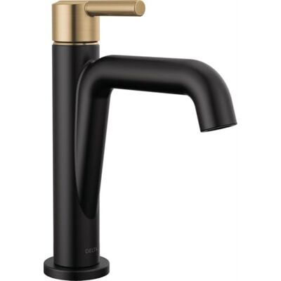 DELTA Faucet Nicoli matowy czarny kran łazienkowy, czarny/złoty pojedynczy otwór bateria umywalkowa, pojedynczy uchwyt bateria łazienkowa, wysuwany zespół odpływowy, matowy czarny/szampański brąz DELTA Faucet Nicoli matowy czarny kran łazienkowy, czarny/złoty pojedynczy otwór bateria umywalkowa, pojedynczy uchwyt bateria łazienkowa, wysuwany zespół odpływowy, matowy czarny/szampański brąz