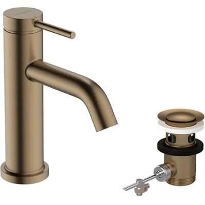 Hansgrohe Tecturis S jednouchwytowa bateria umywalkowa z zestawem odpływowym, kran łazienkowy z wylewką 80 mm, oszczędność wody (EcoSmart+), brąz szczotkowany, 73302140 Hansgrohe Tecturis S jednouchwytowa bateria umywalkowa z zestawem odpływowym, kran łazienkowy z wylewką 80 mm, oszczędność wody (EcoSmart+), brąz szczotkowany, 73302140