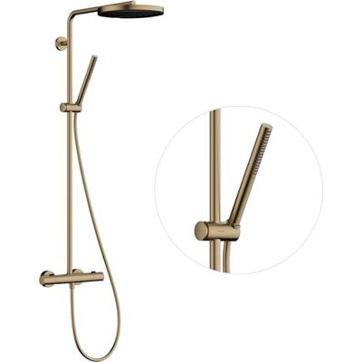 Hansgrohe Pulsify S Puro oszczędzający wodę komplet prysznicowy (EcoSmart) z termostatem, zestaw prysznicowy z główką prysznicowa, wąż, szyna i deszczownica okrągła, brąz szczotkowany, 24223140 Hansgrohe Pulsify S Puro oszczędzający wodę komplet prysznicowy (EcoSmart) z termostatem, zestaw prysznicowy z główką prysznicowa, wąż, szyna i deszczownica okrągła, brąz szczotkowany, 24223140