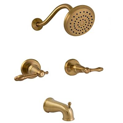 Design House Oakmont 595728 klasyczny panel prysznicowy do wanny i prysznica, z głowicą prysznicową, 2 uchwyty, zawór łazienkowy, szczotkowane złoto Design House Oakmont 595728 klasyczny panel prysznicowy do wanny i prysznica, z głowicą prysznicową, 2 uchwyty, zawór łazienkowy, szczotkowane złoto