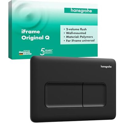 Hansgrohe iFrame Original Q Płytka uchwytu do WC, Przycisk spłukujący do toalety z 2-objętościowego systemu spłukiwania, do podtynkowej spłuczki iFrame, czarny matowy, 66001670 Hansgrohe iFrame Original Q Płytka uchwytu do WC, Przycisk spłukujący do toalety z 2-objętościowego systemu spłukiwania, do podtynkowej spłuczki iFrame, czarny matowy, 66001670