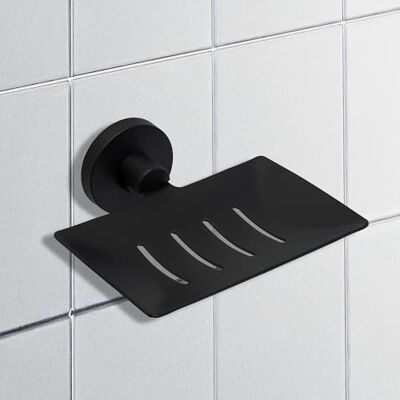 IPEA Mydelniczka naklejka ścienna z czarnego metalu bez wiercenia nowoczesny design uchwyt na mydło do przyklejania w łazience, pod prysznicem, kuchnią, domem mydelniczka lub gąbka IPEA Mydelniczka naklejka ścienna z czarnego metalu bez wiercenia nowoczesny design uchwyt na mydło do przyklejania w łazience, pod prysznicem, kuchnią, domem mydelniczka lub gąbka