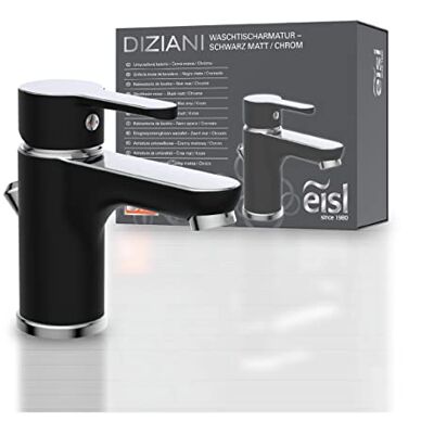 EISL NI075DINBCR DIZIANI armatura umywalkowa, kran łazienkowy, bateria jednouchwytowa z zestawem odpływowym, bateria mieszakowa umywalka, czarna/chrom EISL NI075DINBCR DIZIANI armatura umywalkowa, kran łazienkowy, bateria jednouchwytowa z zestawem odpływowym, bateria mieszakowa umywalka, czarna/chrom