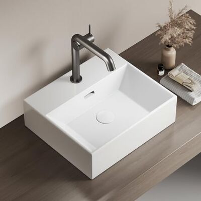 EMKE Nowoczesna umywalka, wysokiej jakości ceramiczna wisząca umywalka z cienką krawędzią, do łazienki i toalety dla gości, 415x360x130mm, biała, kwadratowa EMKE Nowoczesna umywalka, wysokiej jakości ceramiczna wisząca umywalka z cienką krawędzią, do łazienki i toalety dla gości, 415x360x130mm, biała, kwadratowa