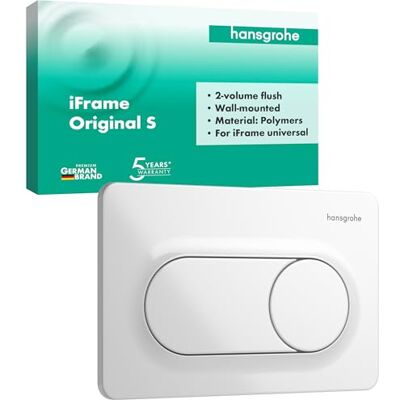 Hansgrohe iFrame Original S Płytka uchwytu do WC, Przycisk spłukujący do toalety z 2-objętościowego systemu spłukiwania, do podtynkowej spłuczki iFrame, biały, 66002450 Hansgrohe iFrame Original S Płytka uchwytu do WC, Przycisk spłukujący do toalety z 2-objętościowego systemu spłukiwania, do podtynkowej spłuczki iFrame, biały, 66002450
