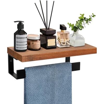 Winmien Hand Towel Holder/Towel Ring with Wooden Shelf, Premium Metal Hand Towel Rack, Hand Towel Hanger for Bathroom, Bath Accessories Wall Mounted (Matte Black, 9 Inch) Winmien Hand Towel Holder/Towel Ring with Wooden Shelf, Premium Metal Hand Towel Rack, Hand Towel Hanger for Bathroom, Bath Accessories Wall Mounted (Matte Black, 9 Inch)