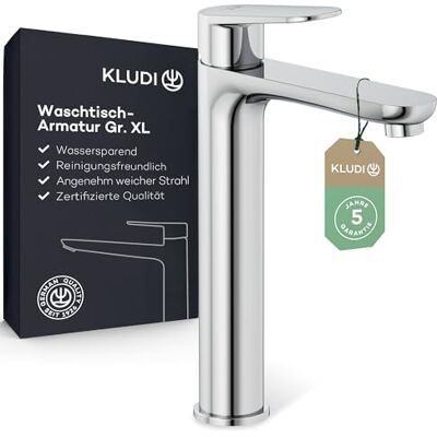 Kludi X1 bateria umywalkowa, wysokość wypływu 210 mm, oszczędzający wodę kran łazienkowy rozmiar XL, wkład ceramiczny, bateria mieszakowa umywalka z wężami przyłączeniowymi w kolorze chromu Kludi X1 bateria umywalkowa, wysokość wypływu 210 mm, oszczędzający wodę kran łazienkowy rozmiar XL, wkład ceramiczny, bateria mieszakowa umywalka z wężami przyłączeniowymi w kolorze chromu