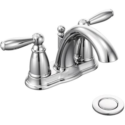 Moen Brantford 6610 Podwójny uchwyt z niskim łukiem kran łazienkowy z zespołem odpływowym, chrom by Moen Brantford 6610 Podwójny uchwyt z niskim łukiem kran łazienkowy z zespołem odpływowym, chrom by
