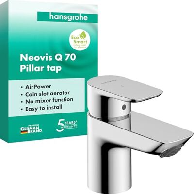 Hansgrohe Neovis Q 71339000 bateria umywalkowa do zimnej wody bez odpływu, kran dla gości, WC z wylewką, wysokość 63 mm, bateria mieszakowa do umywalki oszczędzająca wodę (EcoSmart), chrom, 71339000 Hansgrohe Neovis Q 71339000 bateria umywalkowa do zimnej wody bez odpływu, kran dla gości, WC z wylewką, wysokość 63 mm, bateria mieszakowa do umywalki oszczędzająca wodę (EcoSmart), chrom, 71339000