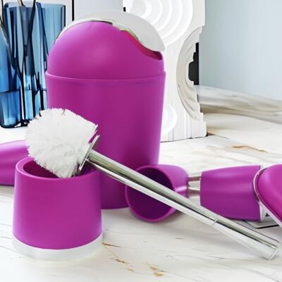 Fingey Bathlux nowoczesny design, 6-częściowy zestaw akcesoriów łazienkowych, szczotka do toalety, kosz na śmieci, mydelniczka, uchwyt na szczoteczkę do zębów, dozownik mydła, kubek do płukania (fioletowy) Fingey Bathlux nowoczesny design, 6-częściowy zestaw akcesoriów łazienkowych, szczotka do toalety, kosz na śmieci, mydelniczka, uchwyt na szczoteczkę do zębów, dozownik mydła, kubek do płukania (fioletowy)