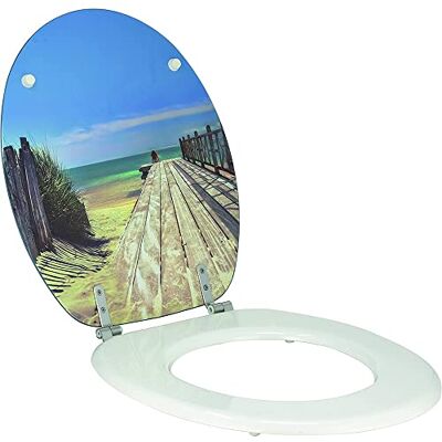 Wirquin 20719122 20723906 Abattant WC Fiber de Bois Woody en Forme U Holiday Beach et Blanc Deska sedesowa, niebieska, 47,6 x 38 x 6,4 cm Wirquin 20719122 20723906 Abattant WC Fiber de Bois Woody en Forme U Holiday Beach et Blanc Deska sedesowa, niebieska, 47,6 x 38 x 6,4 cm