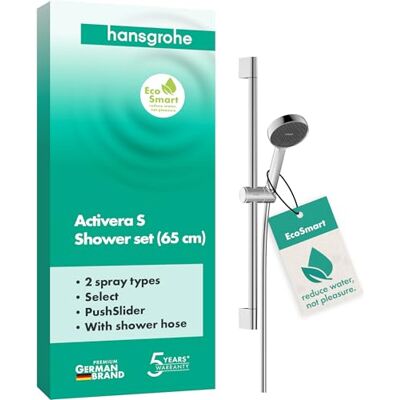 Hansgrohe Activera Select S Zestaw prysznicowy z głowicą prysznicową oszczędzający wodę (EcoSmart, 2-strumieniowa), wąż prysznicowy (1,60 m) i drążkiem (0,65 m), chrom, 28044000 Hansgrohe Activera Select S Zestaw prysznicowy z głowicą prysznicową oszczędzający wodę (EcoSmart, 2-strumieniowa), wąż prysznicowy (1,60 m) i drążkiem (0,65 m), chrom, 28044000