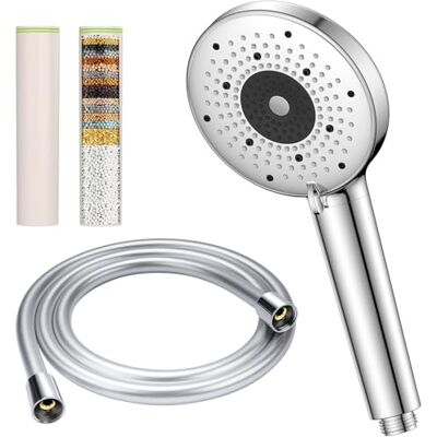 YEAUPE PRO 6-funkcyjny zestaw głowicy prysznicowej 115 mm chromowany ręczny prysznic z wężem PVC 1,6 m i 2 wymiennymi wkładami filtrującymi, wysokociśnieniowy spray oszczędzający wodę, łatwe YEAUPE PRO 6-funkcyjny zestaw głowicy prysznicowej 115 mm chromowany ręczny prysznic z wężem PVC 1,6 m i 2 wymiennymi wkładami filtrującymi, wysokociśnieniowy spray oszczędzający wodę, łatwe
