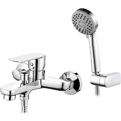 Ibergrif M13002 Supreme, pełen kranu do wanny, mikser do kąpieli z karczochą, stojakiem, wąż chromowany, srebrny Ibergrif M13002 Supreme, pełen kranu do wanny, mikser do kąpieli z karczochą, stojakiem, wąż chromowany, srebrny
