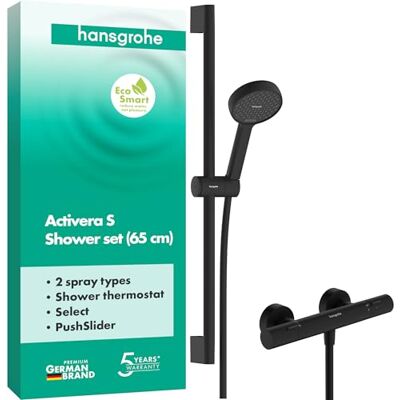 Hansgrohe Activera Select S zestaw prysznicowy z bateria termostatyczna Ecostat Fine, oszczędzająca wodę główka (EcoSmart), wąż prysznicowy, drążek prysznicowy z suwak, czarny matowy, 28876670 Hansgrohe Activera Select S zestaw prysznicowy z bateria termostatyczna Ecostat Fine, oszczędzająca wodę główka (EcoSmart), wąż prysznicowy, drążek prysznicowy z suwak, czarny matowy, 28876670