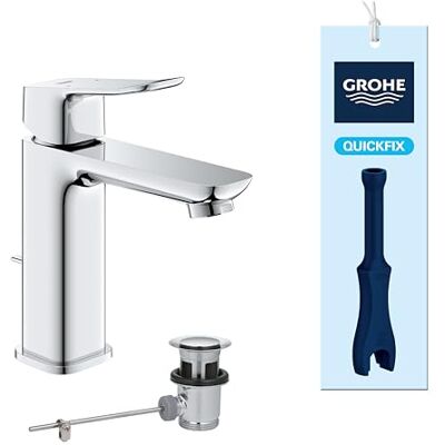 Grohe Jednouchwytowa bateria umywalkowa do kości z wysuwanym zestawem odpadów (rozmiar M 172 mm, wkład ceramiczny 28 mm, oszczędność wody, ogon, 3/8 cala, łatwy montaż za pomocą dołączonego QuickTool Grohe Jednouchwytowa bateria umywalkowa do kości z wysuwanym zestawem odpadów (rozmiar M 172 mm, wkład ceramiczny 28 mm, oszczędność wody, ogon, 3/8 cala, łatwy montaż za pomocą dołączonego QuickTool