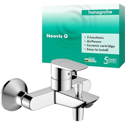 Hansgrohe Neovis Q bateria wannowa natynkowa dla 2 odbiorników, bateria mieszakowa wanna z wylewką długość 15,1 cm, bateria jednouchwytowa, chrom, 71481000 Hansgrohe Neovis Q bateria wannowa natynkowa dla 2 odbiorników, bateria mieszakowa wanna z wylewką długość 15,1 cm, bateria jednouchwytowa, chrom, 71481000