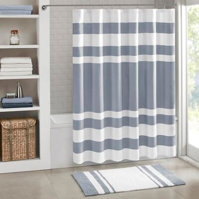 Madison Park Scotchgard 3M zasłona prysznicowa z tkaniny waflowej, tkanina waflowa, w paski, zarządzanie wilgocią, jakość spa, nowoczesna, standardowa, 182,9 x 182,9 cm, niebieska indygo Madison Park Scotchgard 3M zasłona prysznicowa z tkaniny waflowej, tkanina waflowa, w paski, zarządzanie wilgocią, jakość spa, nowoczesna, standardowa, 182,9 x 182,9 cm, niebieska indygo