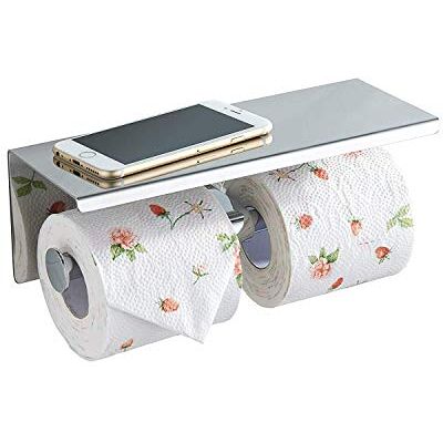 bgl Uchwyt na papier toaletowy – uchwyt na rolkę papieru toaletowego ze stali nierdzewnej z półką, montowany na ścianie, do łazienki (srebrny, podwójna głowica) bgl Uchwyt na papier toaletowy – uchwyt na rolkę papieru toaletowego ze stali nierdzewnej z półką, montowany na ścianie, do łazienki (srebrny, podwójna głowica)