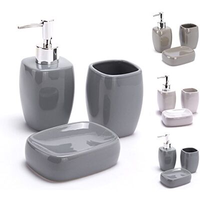 MSV Bad Accessoires Ceramika 3-częściowy dozownik mydła, mydelniczka, kubek do mycia zębów szary MSV Bad Accessoires Ceramika 3-częściowy dozownik mydła, mydelniczka, kubek do mycia zębów szary