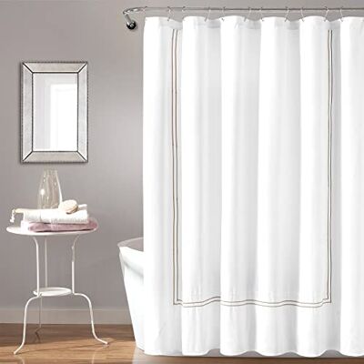 Lush Decor Zasłona prysznicowa z kolekcji hotelowej, 183 cm x 183 cm, biała i pszeniczna Lush Decor Zasłona prysznicowa z kolekcji hotelowej, 183 cm x 183 cm, biała i pszeniczna