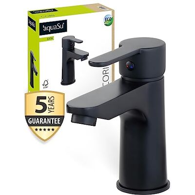 AquaSu ® Bateria umywalkowa Cori, ekonomiczny wkład oszczędzający wodę, zawór pop-up, wkład ceramiczny, montaż od góry, rdzeń z mosiądzu, czarny, 798655 AquaSu ® Bateria umywalkowa Cori, ekonomiczny wkład oszczędzający wodę, zawór pop-up, wkład ceramiczny, montaż od góry, rdzeń z mosiądzu, czarny, 798655