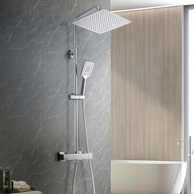 Görbach Termostat system prysznicowy z kranem mieszakowym, armatura prysznicowa, drążek prysznicowy ze stali nierdzewnej, deszczownica XXL, 30 x 30 cm, chrom Görbach Termostat system prysznicowy z kranem mieszakowym, armatura prysznicowa, drążek prysznicowy ze stali nierdzewnej, deszczownica XXL, 30 x 30 cm, chrom