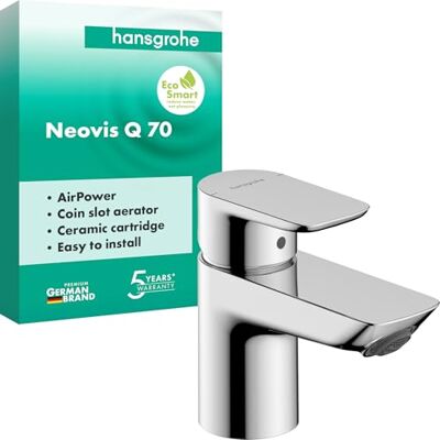 Hansgrohe Neovis Q 71347000 bateria umywalkowa bez odpływu, kran łazienkowy z wylewką, wysokość 63 mm, bateria mieszakowa do umywalki oszczędzająca wodę (EcoSmart), chrom, 71347000 Hansgrohe Neovis Q 71347000 bateria umywalkowa bez odpływu, kran łazienkowy z wylewką, wysokość 63 mm, bateria mieszakowa do umywalki oszczędzająca wodę (EcoSmart), chrom, 71347000