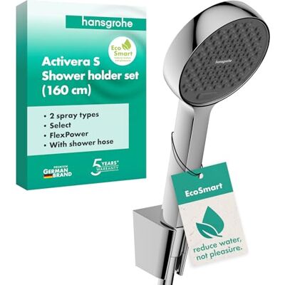 Hansgrohe Activera Select S Zestaw prysznicowy z głowicą prysznicową oszczędzający wodę (EcoSmart, 2-strumieniowa), wąż prysznicowy (1,60 m) i uchwyt prysznicowy, chrom, 28054000 Hansgrohe Activera Select S Zestaw prysznicowy z głowicą prysznicową oszczędzający wodę (EcoSmart, 2-strumieniowa), wąż prysznicowy (1,60 m) i uchwyt prysznicowy, chrom, 28054000