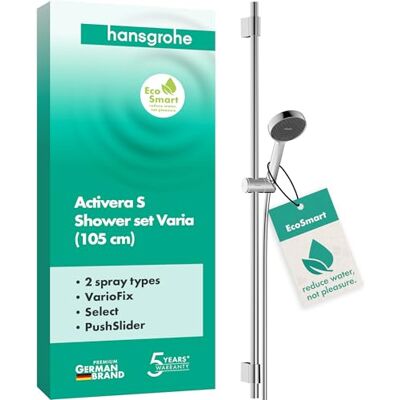 Hansgrohe Activera Select S Zestaw prysznicowy z głowicą prysznicową oszczędzający wodę (EcoSmart,), wąż prysznicowy i drążkiem (1,05 m) ze zmiennym rozstawem otworów, chrom, 28050000 Hansgrohe Activera Select S Zestaw prysznicowy z głowicą prysznicową oszczędzający wodę (EcoSmart,), wąż prysznicowy i drążkiem (1,05 m) ze zmiennym rozstawem otworów, chrom, 28050000