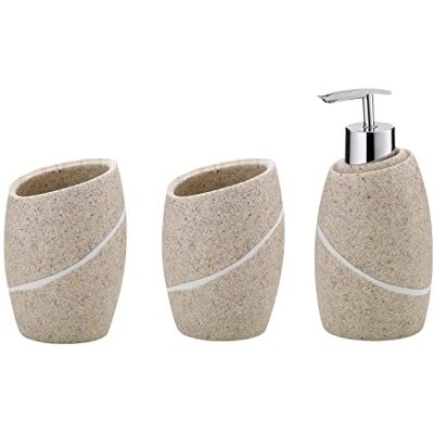 kela 390230 zestaw łazienkowy Talus, 3-częściowy, żywica poliestrowa, beżowy, 2 x kubek, 1 x dozownik mydła 300 ml kela 390230 zestaw łazienkowy Talus, 3-częściowy, żywica poliestrowa, beżowy, 2 x kubek, 1 x dozownik mydła 300 ml