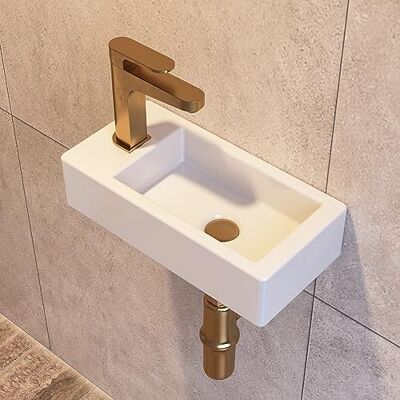 DeerValley Zlewozmywak Łazienkowy do Montażu na Ścianie, Mini Prostokątna Umywalka Ceramiczna bez Przelewu do Łazienki i Szatni (Lewa Ręka, DV-1V081L) DeerValley Zlewozmywak Łazienkowy do Montażu na Ścianie, Mini Prostokątna Umywalka Ceramiczna bez Przelewu do Łazienki i Szatni (Lewa Ręka, DV-1V081L)